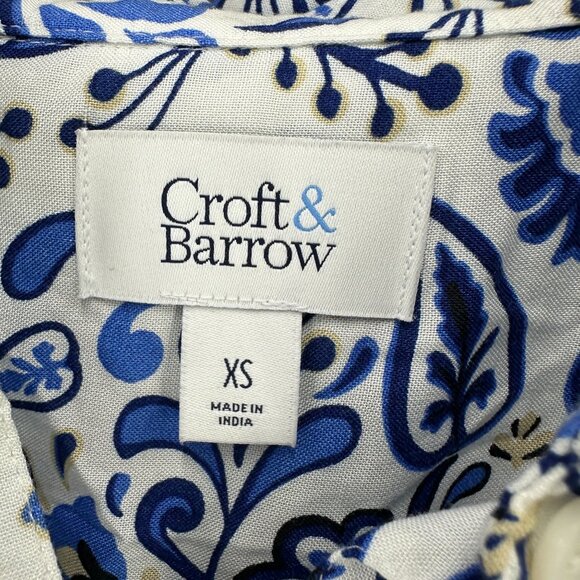 Croft & Barrow Shirt Womens Size XS White Blue Button Up Short Sleeve Paisley - Picture 8 of 10